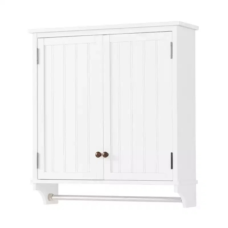 Meuble de Rangement Mural pour Salle de Bain avec Deux Portes et Barre Porte-Serviettes Blanc