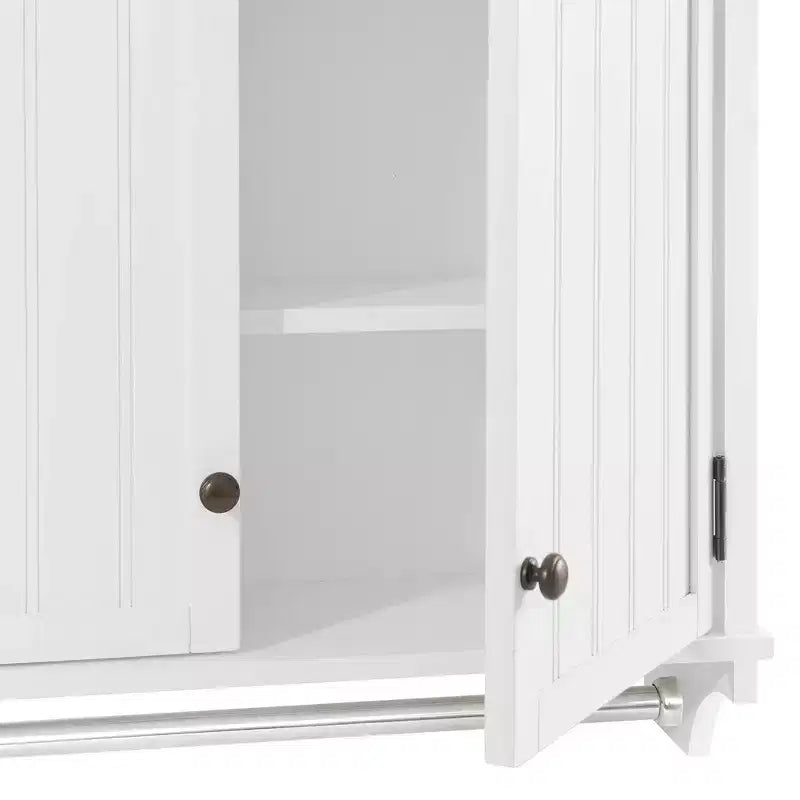 Meuble de Rangement Mural pour Salle de Bain avec Deux Portes et Barre Porte-Serviettes Blanc