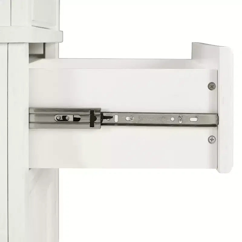 Colonne de salle de bain blanche en lin -: Rangement autoportant en MDF, 2 portes, 1 tiroir, 6 étagères, style côtier