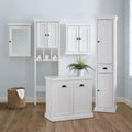 Colonne de salle de bain blanche en lin -: Rangement autoportant en MDF, 2 portes, 1 tiroir, 6 étagères, style côtier