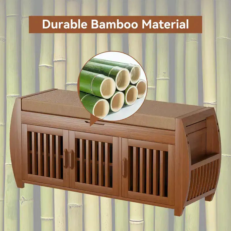 Banc à chaussures extra large de 40,2 po avec rangement - Conception à 3 portes, rangement pour bottes et compartiment caché, bambou marron