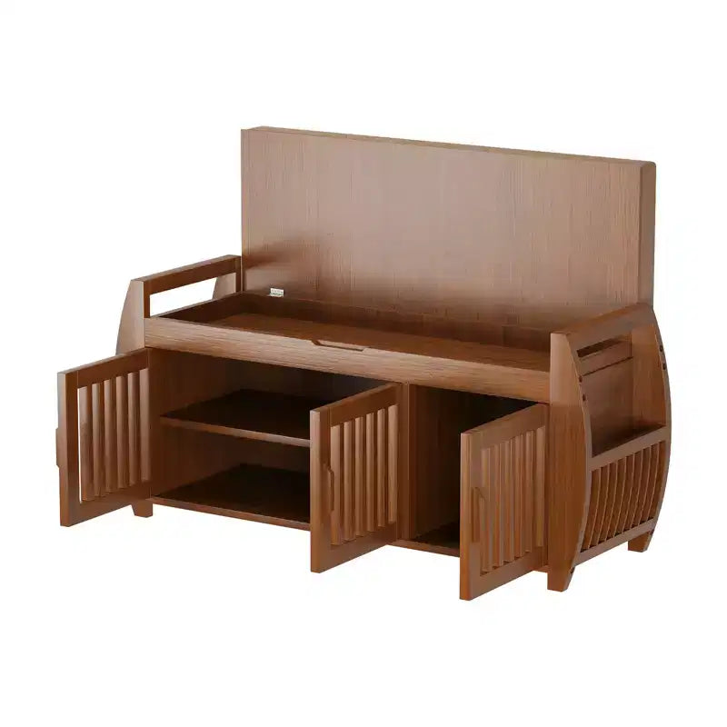 Banc à chaussures extra large de 40,2 po avec rangement - Conception à 3 portes, rangement pour bottes et compartiment caché, bambou marron