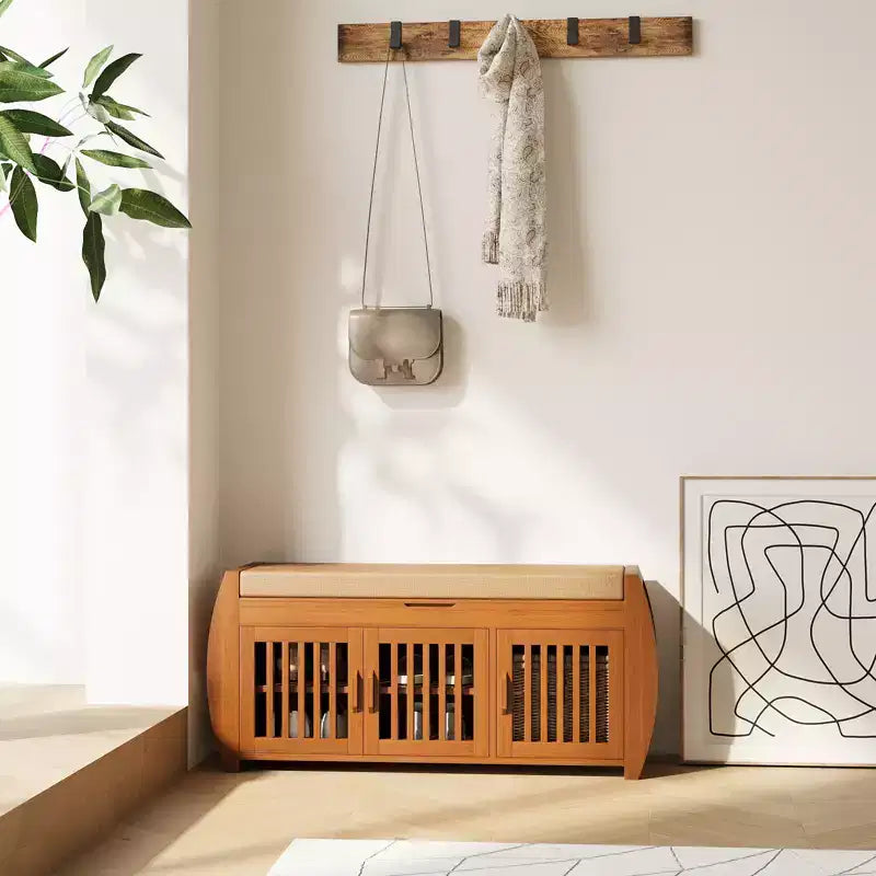 Banc à chaussures extra large de 40,2 po avec rangement - Conception à 3 portes, rangement pour bottes et compartiment caché, bambou marron