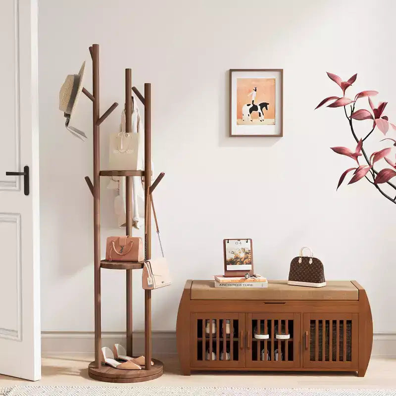 Banc à chaussures extra large de 40,2 po avec rangement - Conception à 3 portes, rangement pour bottes et compartiment caché, bambou marron