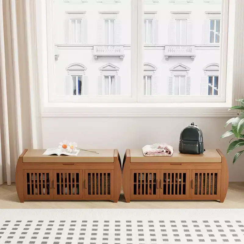 Banc à chaussures extra large de 40,2 po avec rangement - Conception à 3 portes, rangement pour bottes et compartiment caché, bambou marron