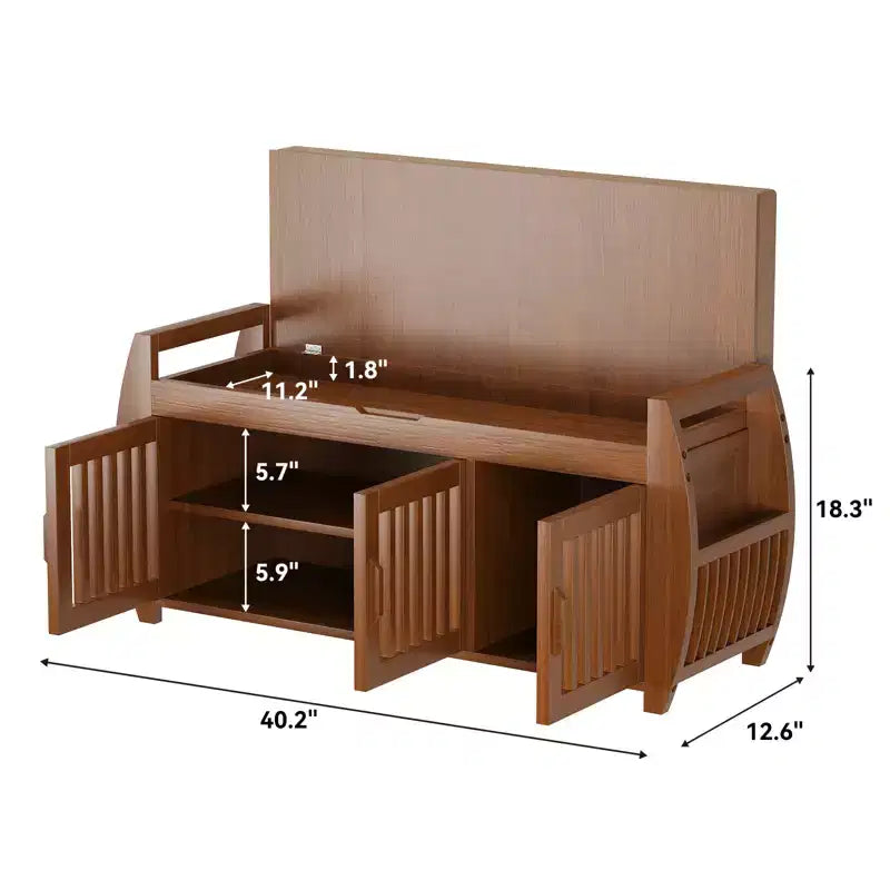 Banc à chaussures extra large de 40,2 po avec rangement - Conception à 3 portes, rangement pour bottes et compartiment caché, bambou marron