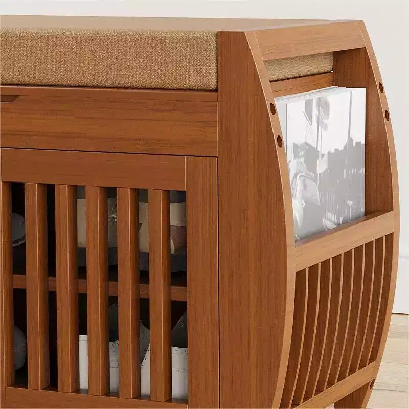 Banc à chaussures extra large de 40,2 po avec rangement - Conception à 3 portes, rangement pour bottes et compartiment caché, bambou marron