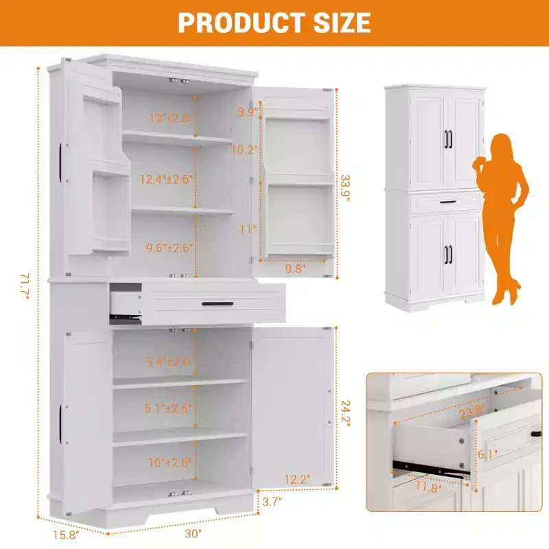 Meuble de cuisine garde-manger de 72'' de haut avec tiroir et étagères réglables