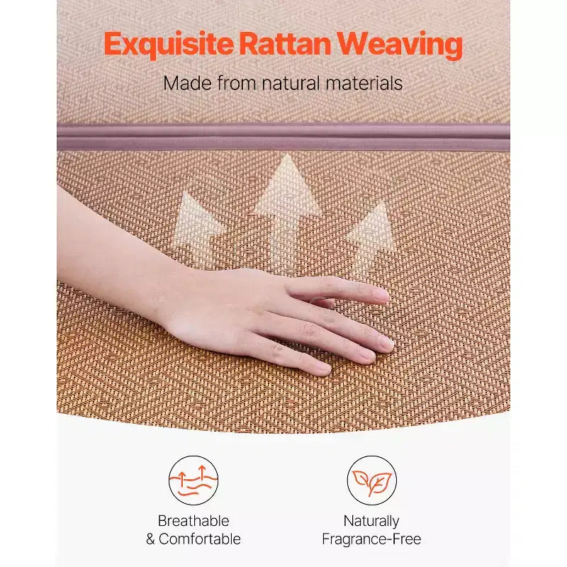 Tapis Tatami Japonais, 80 x 55 po Tapis Tatami Pliable en Rotin Naturel Tressé à la Main, Antidérapant & Facilement Nettoyable, Marron