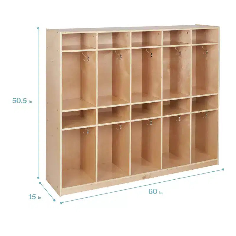 Vestiaire de rangement à 10 sections et 10 bacs format lettre avec couvercles, mobilier pour enfants