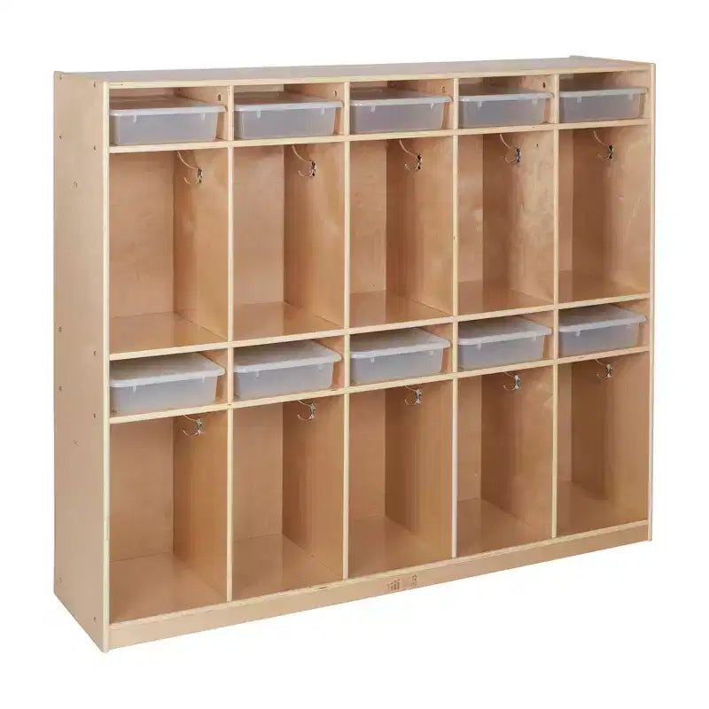 Vestiaire de rangement à 10 sections et 10 bacs format lettre avec couvercles, mobilier pour enfants