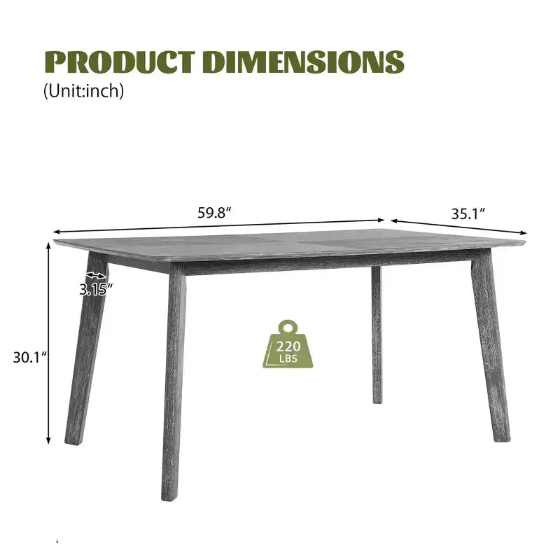 Table de salle à manger, table de cuisine de 152 cm pour 4-6 personnes, grande table de repas rectangulaire en bois pour salle à manger, bureau, salon