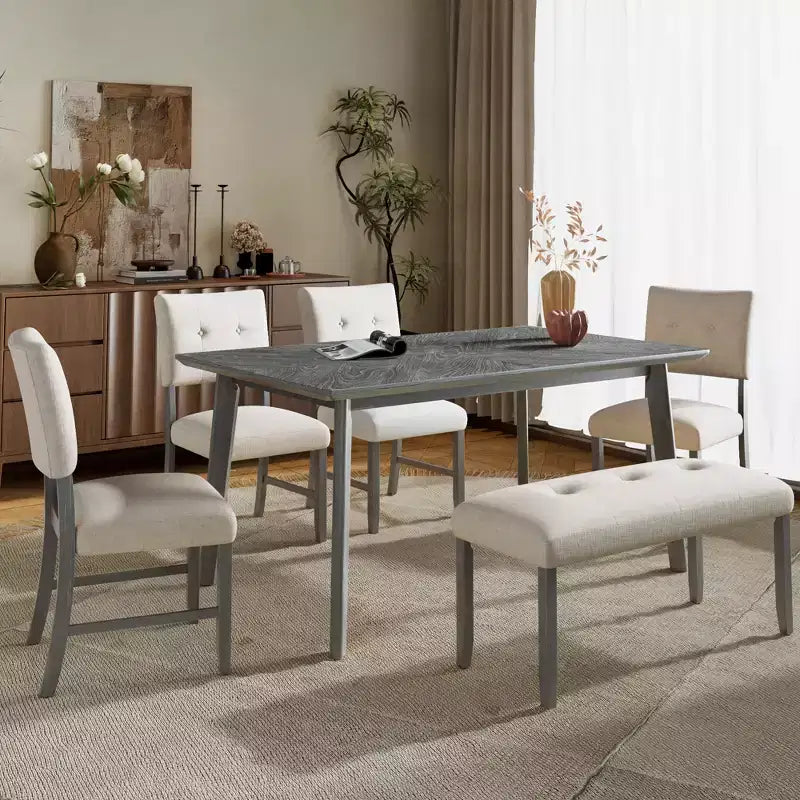 Table de salle à manger, table de cuisine de 152 cm pour 4-6 personnes, grande table de repas rectangulaire en bois pour salle à manger, bureau, salon