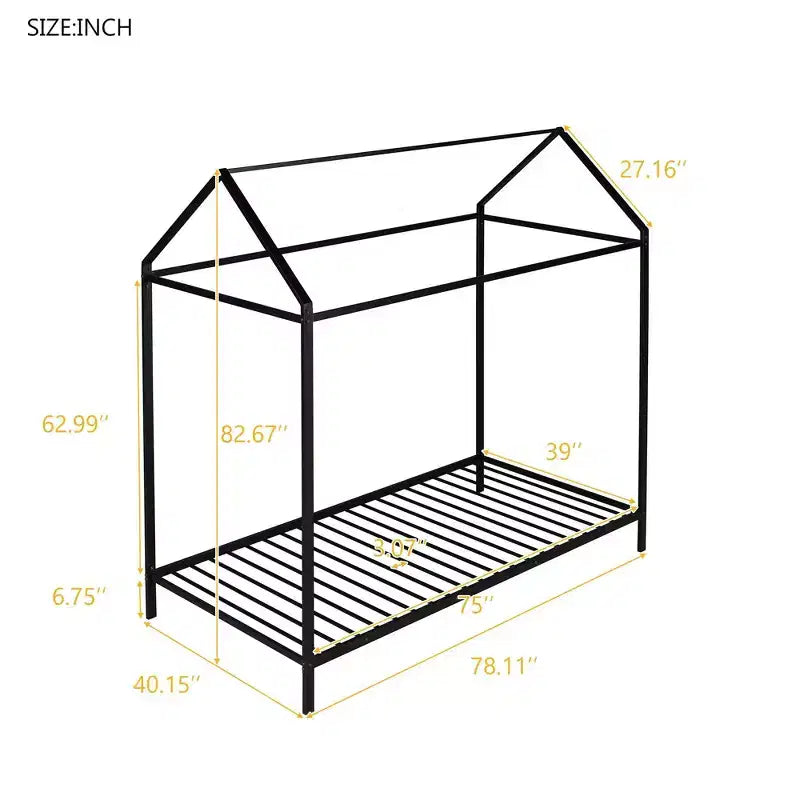 Lit double pour enfants, lit au sol Montessori, cadre de lit plateforme en métal, lit au sol pour garçons et filles, noir