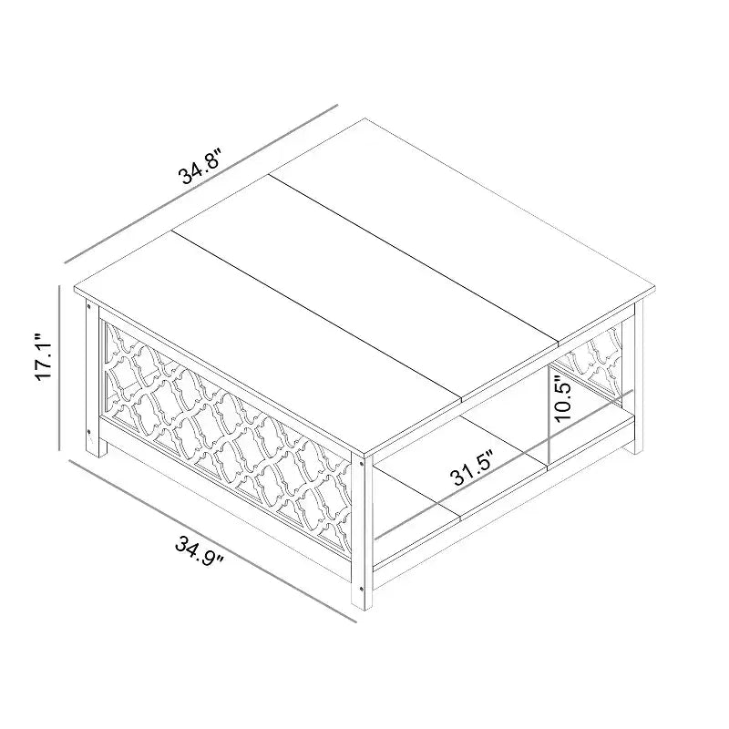 Table basse carrée avec rangement ouvert 34,8 L 34,9 P 17,1 H
