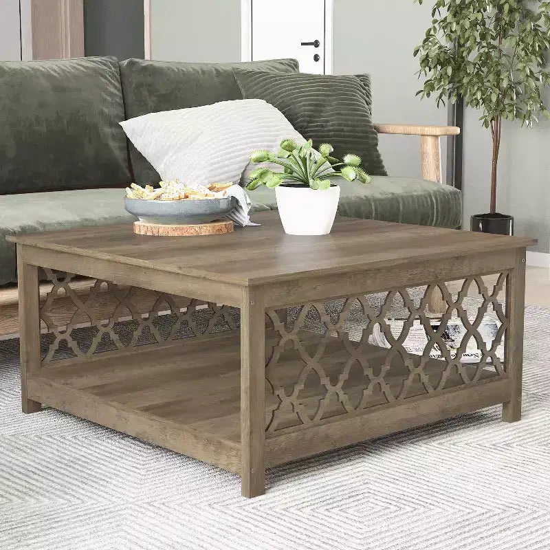 Table basse carrée avec rangement ouvert 34,8 L 34,9 P 17,1 H