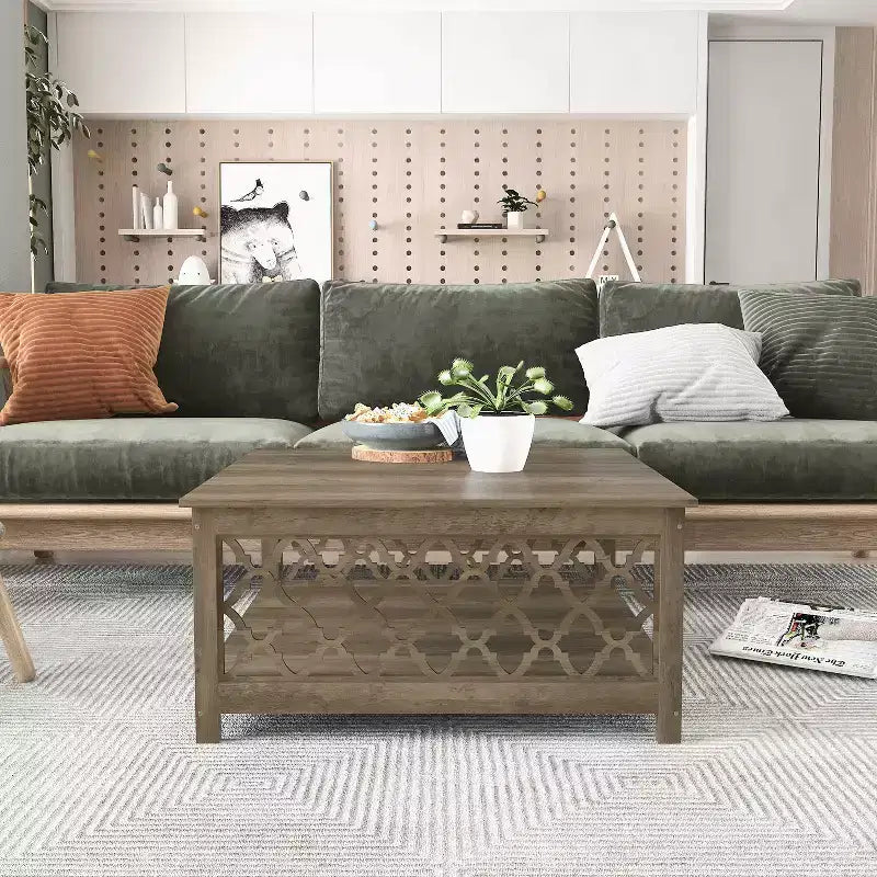 Table basse carrée avec rangement ouvert 34,8 L 34,9 P 17,1 H