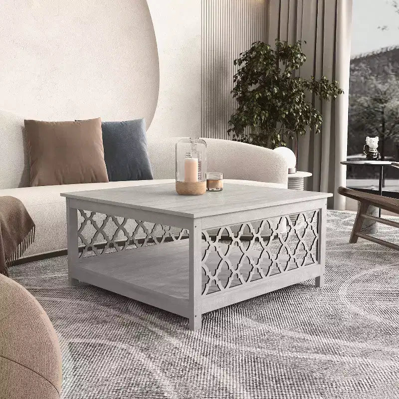 Table basse carrée avec rangement ouvert 34,8 L 34,9 P 17,1 H