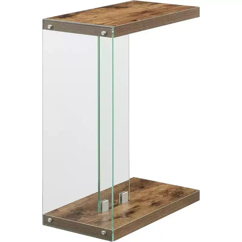 Table d'appoint en C avec panneaux en verre transparent, étagère flottante et commodité latérale facile pour le canapé