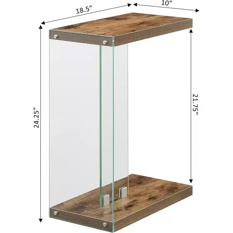 Table d'appoint en C avec panneaux en verre transparent, étagère flottante et commodité latérale facile pour le canapé