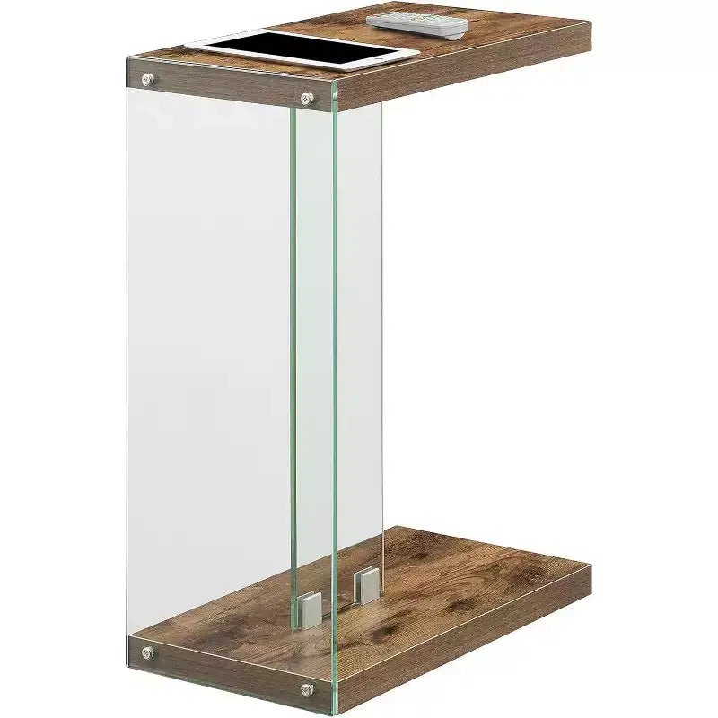 Table d'appoint en C avec panneaux en verre transparent, étagère flottante et commodité latérale facile pour le canapé