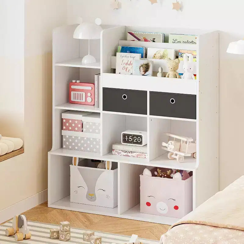 Étagère à livres en bois pour enfants de 47,8 pouces avec 4 tiroirs - Organisateur de jouets et bibliothèque de rangement pour salle de jeux et salle de classe