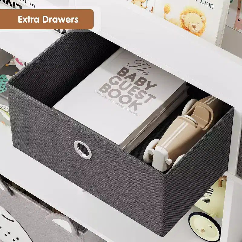 Étagère à livres en bois pour enfants de 47,8 pouces avec 4 tiroirs - Organisateur de jouets et bibliothèque de rangement pour salle de jeux et salle de classe
