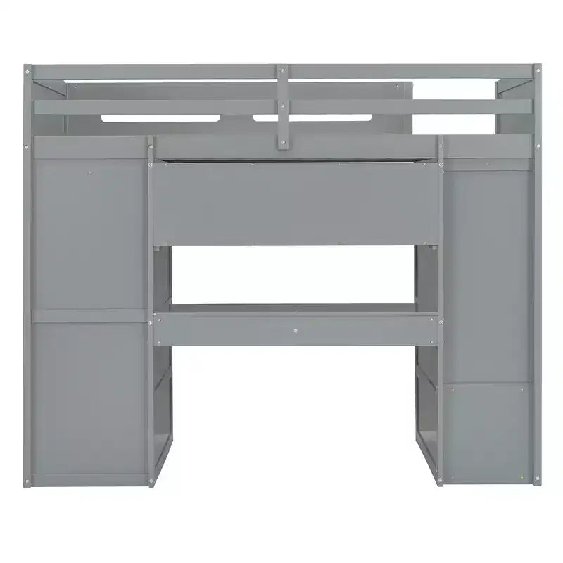 Lit mezzanine double avec bureau, armoire, tiroirs et étagères, lit gain de place en bois pour enfants, adolescents et adultes, gris