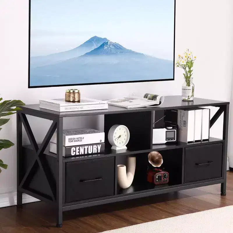 Meuble TV pour salon, Table TV pour téléviseurs jusqu'à 65 pouces, Meuble TV avec rangement et portes coulissantes
