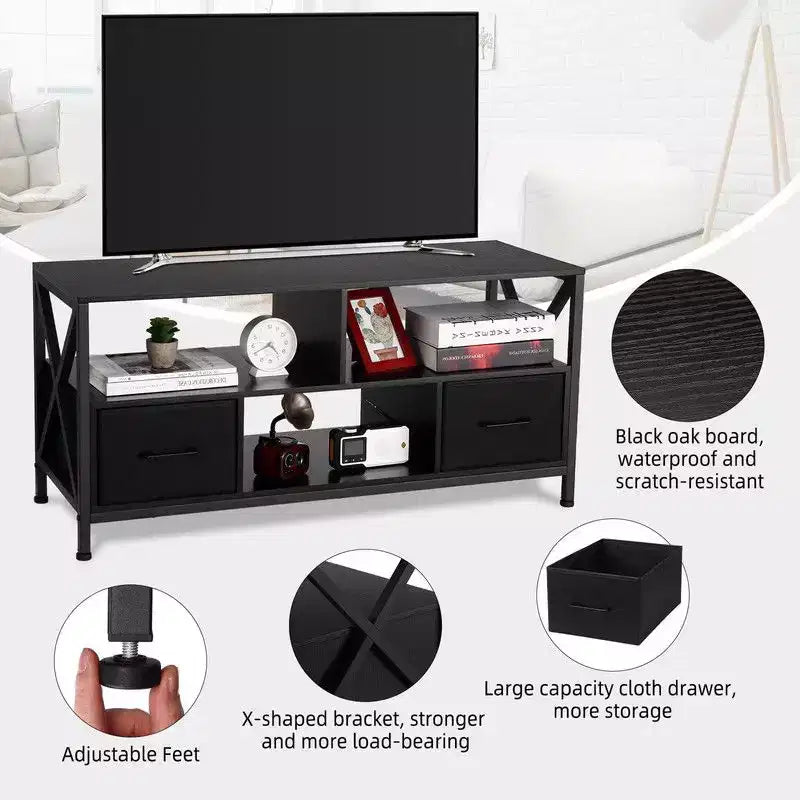 Meuble TV pour salon, Table TV pour téléviseurs jusqu'à 65 pouces, Meuble TV avec rangement et portes coulissantes