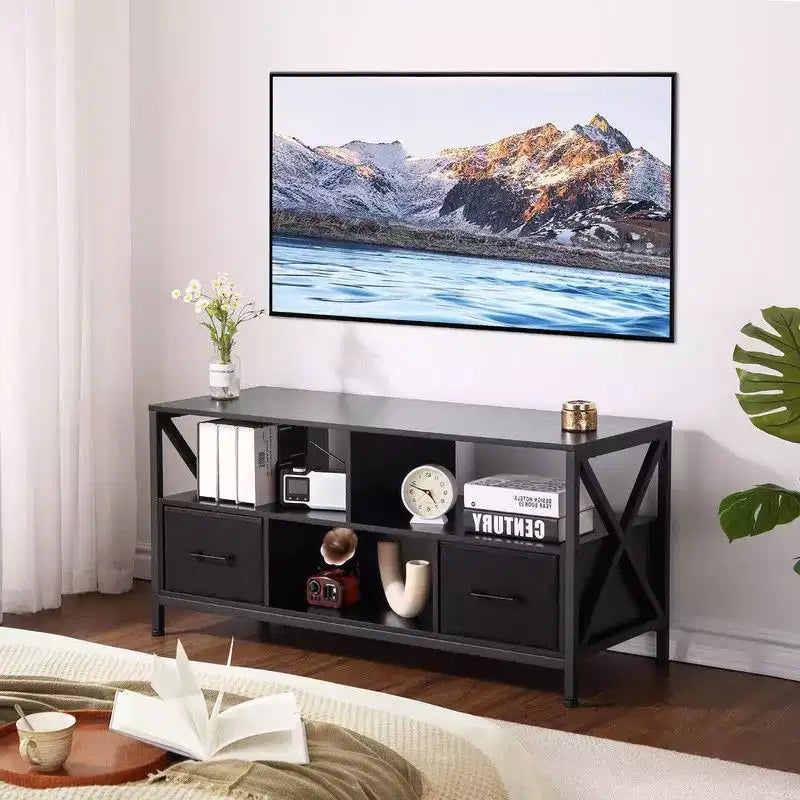 Meuble TV pour salon, Table TV pour téléviseurs jusqu'à 65 pouces, Meuble TV avec rangement et portes coulissantes