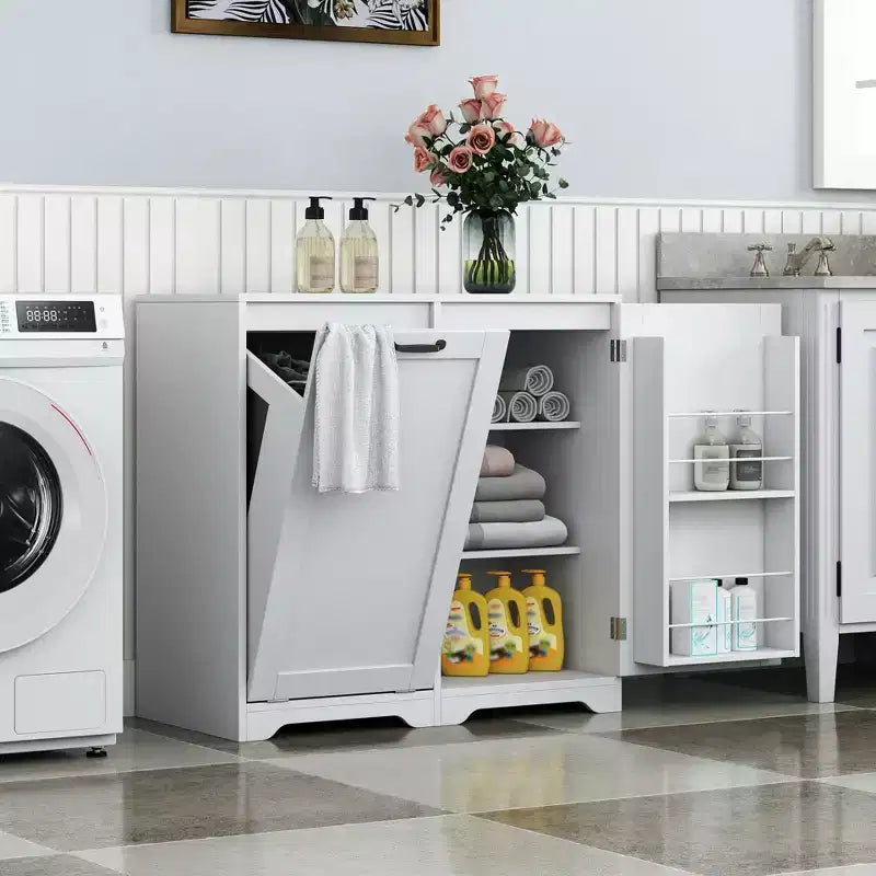 Meuble à linge avec panier à linge inclinable et 3 niveaux de rangement