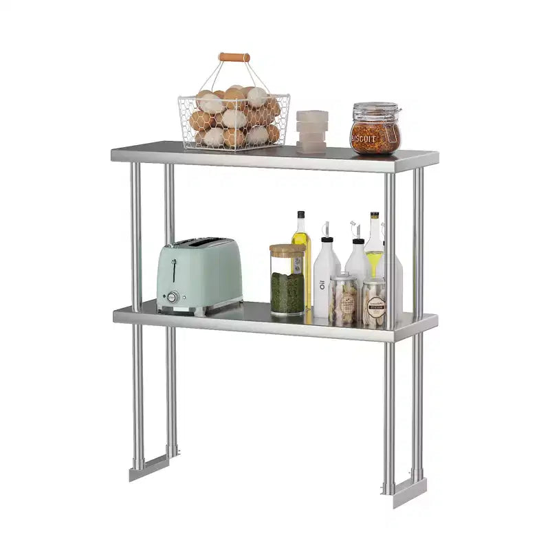 Étagère supérieure en acier inoxydable 12x30 pour table de préparation et de travail, capacité de 163 kg, 2 niveaux, double étagère supérieure réglable pour restaurant, cuisine