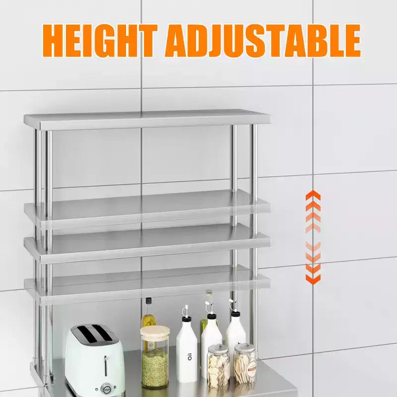 Étagère supérieure en acier inoxydable 12x30 pour table de préparation et de travail, capacité de 163 kg, 2 niveaux, double étagère supérieure réglable pour restaurant, cuisine