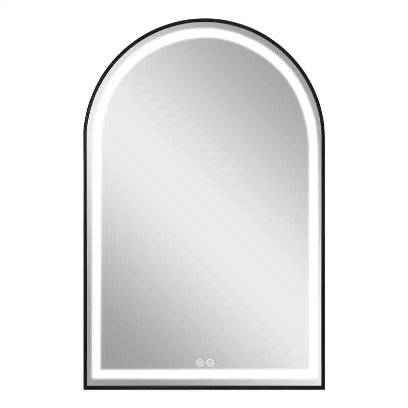 Miroir de salle de bain arqué en alliage d'aluminium avec fonction désembuage encadrée pour salle de bain Noir