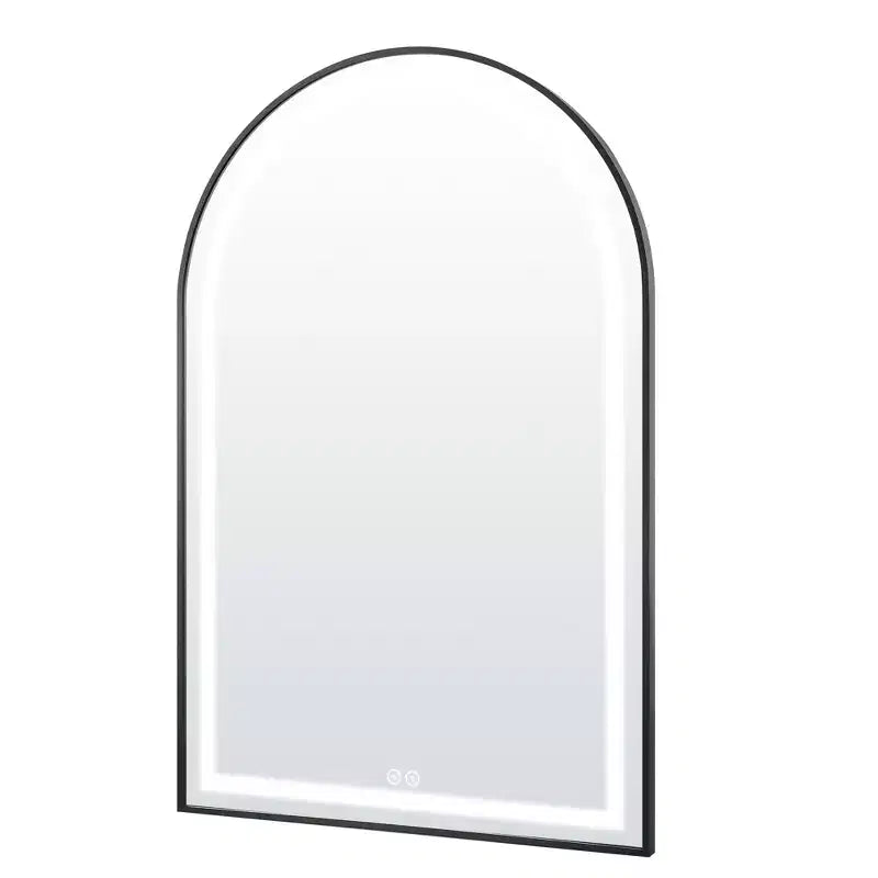 Miroir de salle de bain arqué en alliage d'aluminium avec fonction désembuage encadrée pour salle de bain Noir