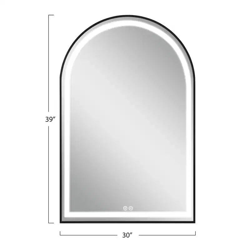 Miroir de salle de bain arqué en alliage d'aluminium avec fonction désembuage encadrée pour salle de bain Noir