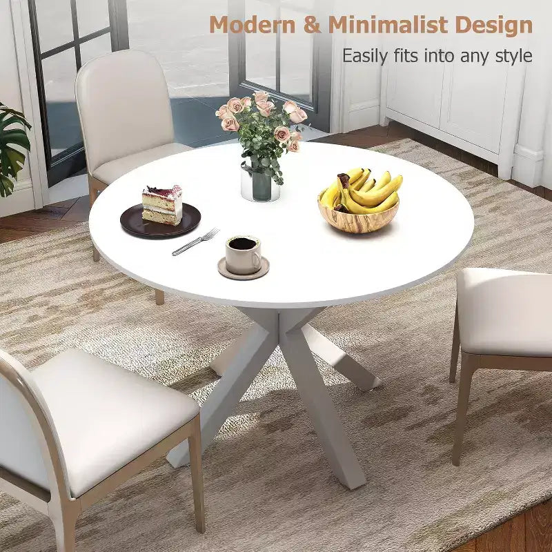 Table à manger ronde de 42 pouces avec pieds en croix en métal