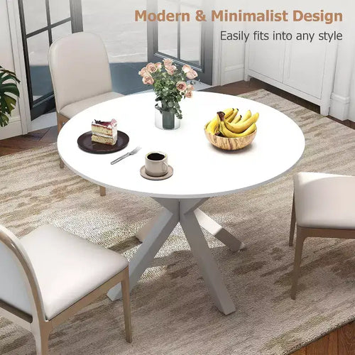 Table à manger ronde de 42 pouces avec pieds en croix en métal
