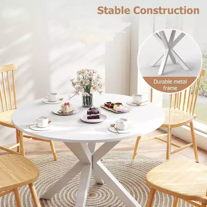 Table à manger ronde de 42 pouces avec pieds en croix en métal