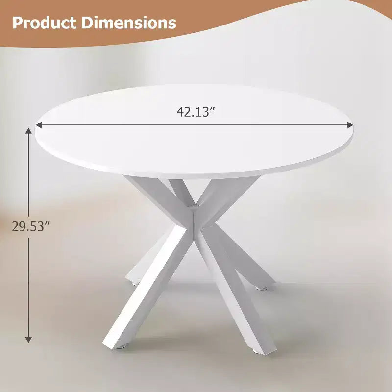 Table à manger ronde de 42 pouces avec pieds en croix en métal