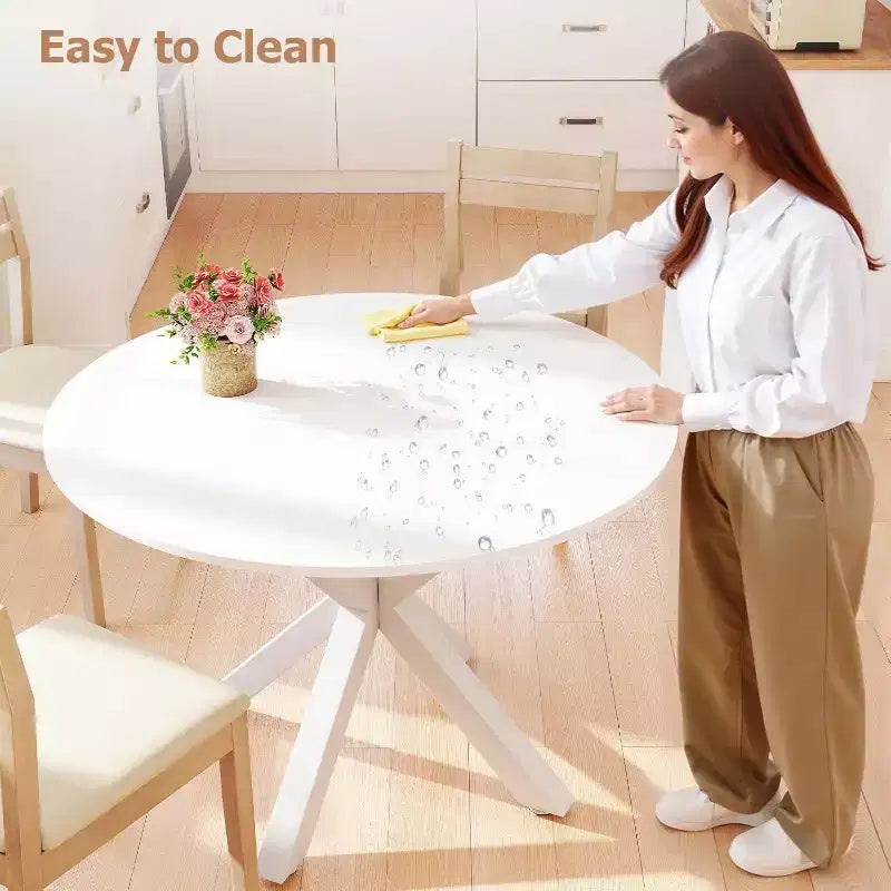 Table à manger ronde de 42 pouces avec pieds en croix en métal