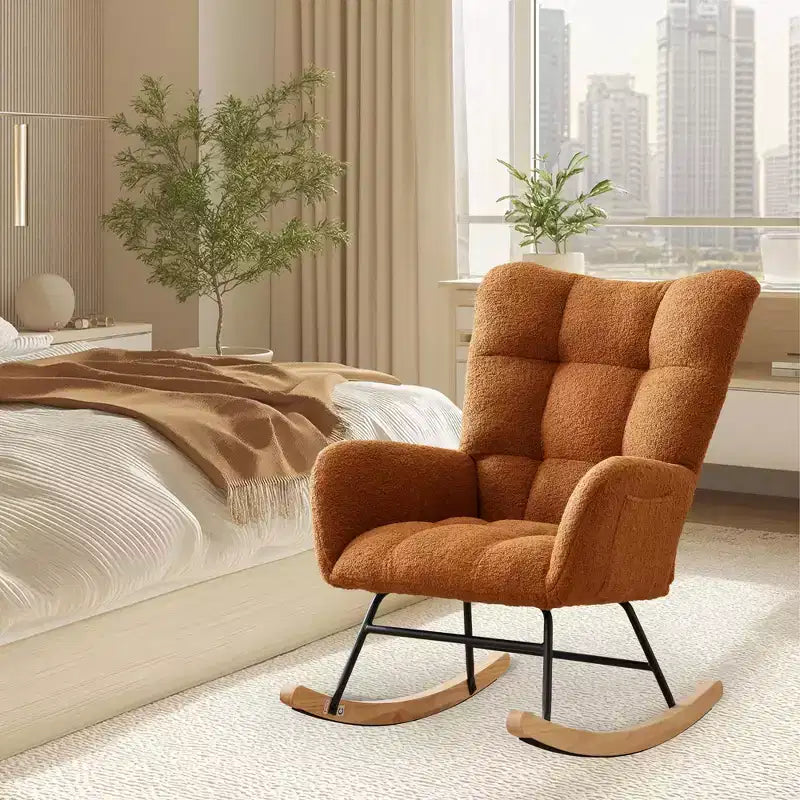 Fauteuil à bascule pour enfants, fauteuil à bascule planeur rembourré en peluche avec dossier haut, fauteuil d'appoint confortable pour le salon, la chambre et l'allaitement.