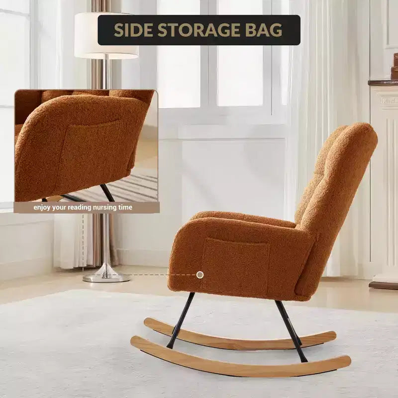 Fauteuil à bascule pour enfants, fauteuil à bascule planeur rembourré en peluche avec dossier haut, fauteuil d'appoint confortable pour le salon, la chambre et l'allaitement.