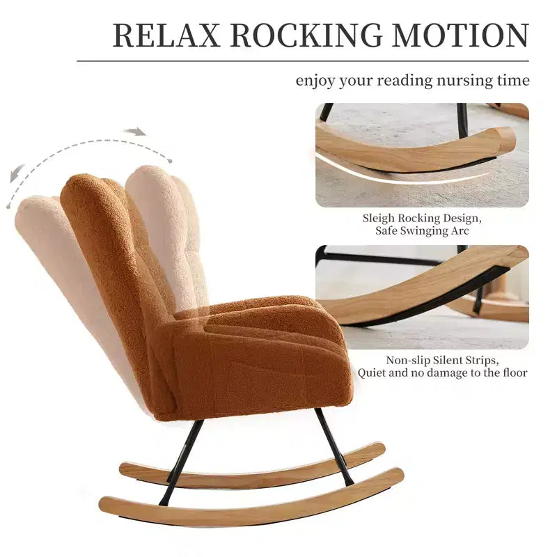 Fauteuil à bascule pour enfants, fauteuil à bascule planeur rembourré en peluche avec dossier haut, fauteuil d'appoint confortable pour le salon, la chambre et l'allaitement.