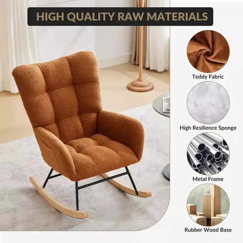 Fauteuil à bascule pour enfants, fauteuil à bascule planeur rembourré en peluche avec dossier haut, fauteuil d'appoint confortable pour le salon, la chambre et l'allaitement.