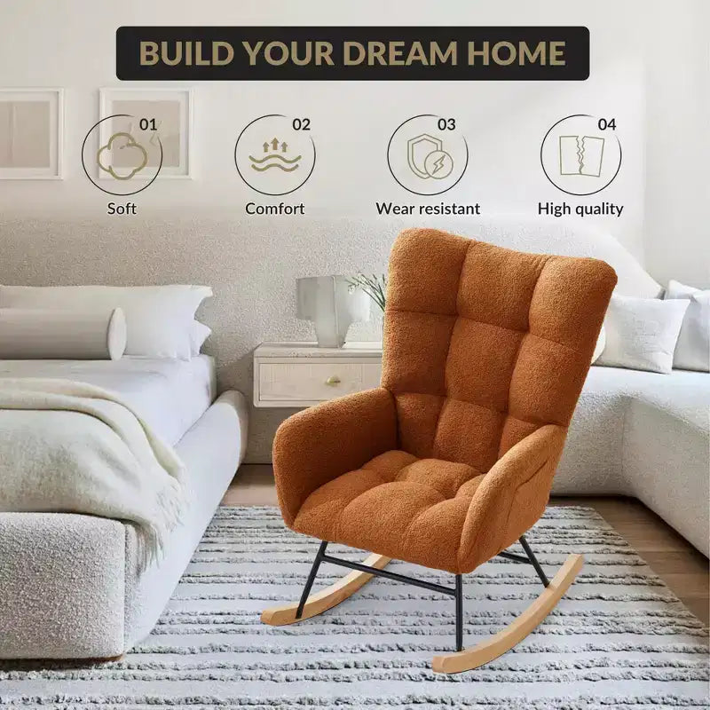 Fauteuil à bascule pour enfants, fauteuil à bascule planeur rembourré en peluche avec dossier haut, fauteuil d'appoint confortable pour le salon, la chambre et l'allaitement.