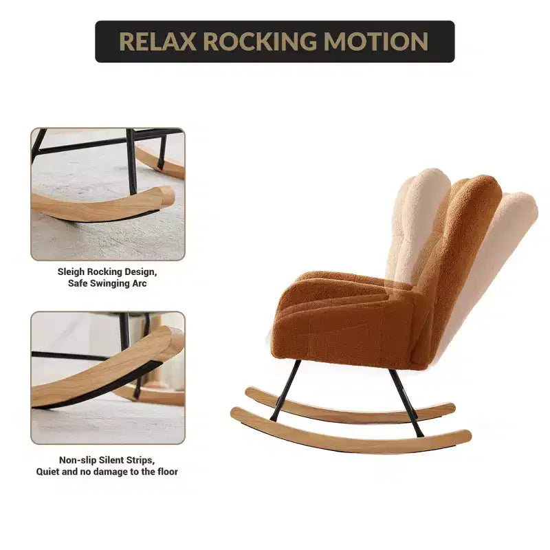Fauteuil à bascule pour enfants, fauteuil à bascule planeur rembourré en peluche avec dossier haut, fauteuil d'appoint confortable pour le salon, la chambre et l'allaitement.