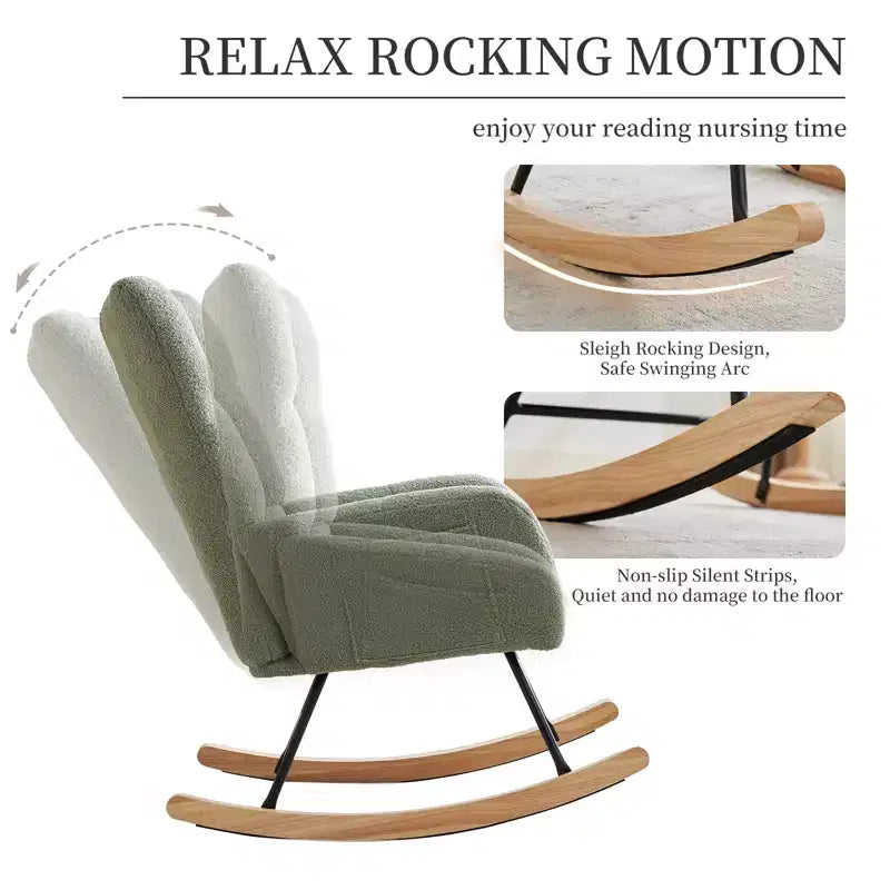 Fauteuil à bascule pour enfants, fauteuil à bascule planeur rembourré en peluche avec dossier haut, fauteuil d'appoint confortable pour le salon, la chambre et l'allaitement.