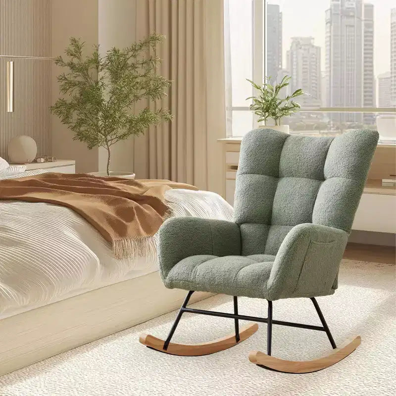 Fauteuil à bascule pour enfants, fauteuil à bascule planeur rembourré en peluche avec dossier haut, fauteuil d'appoint confortable pour le salon, la chambre et l'allaitement.